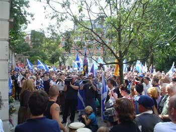 Clann an Drumma await the marchers in Smithfield.